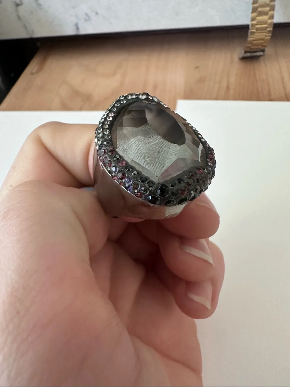 Swarovski Dragon Eye Crystal Accent Silver Cocktail Ring